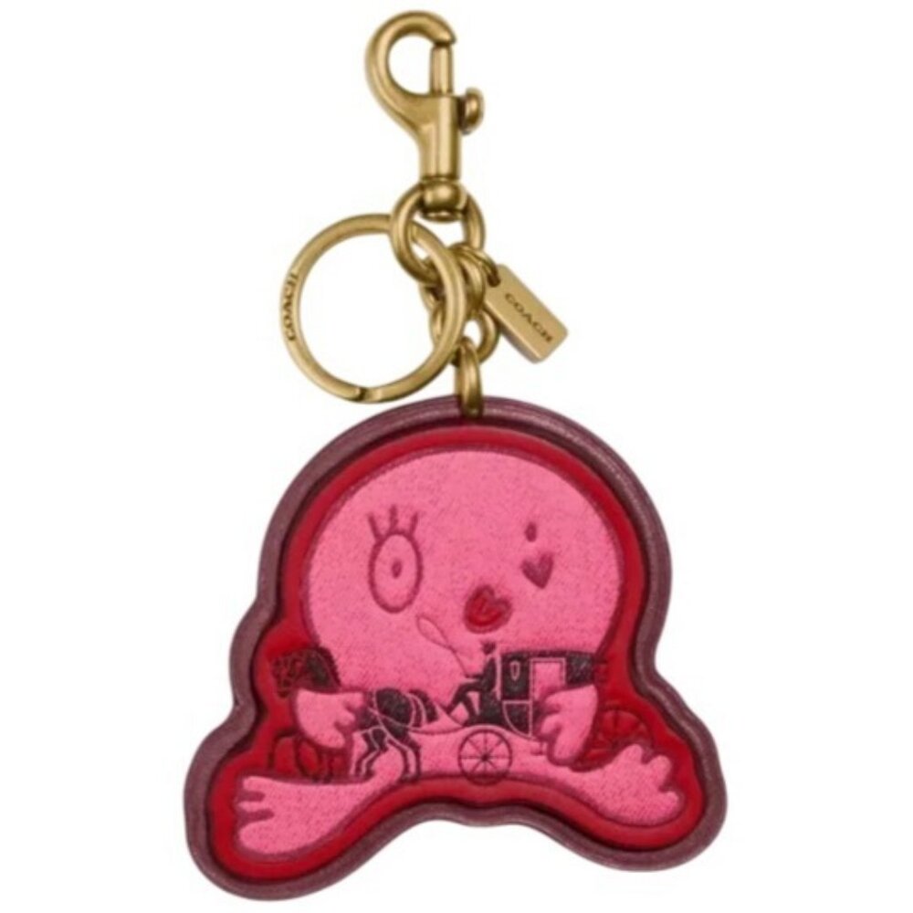 Coach Pink Happy Horse And Carriage Leather Bag Charm and gold dog leash clip